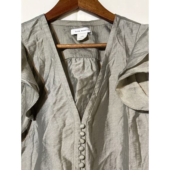 Club Monaco Sage Ruffle Sleeve V-Neck Button Top Large NWT Feminine & Chic - Picture 3 of 10